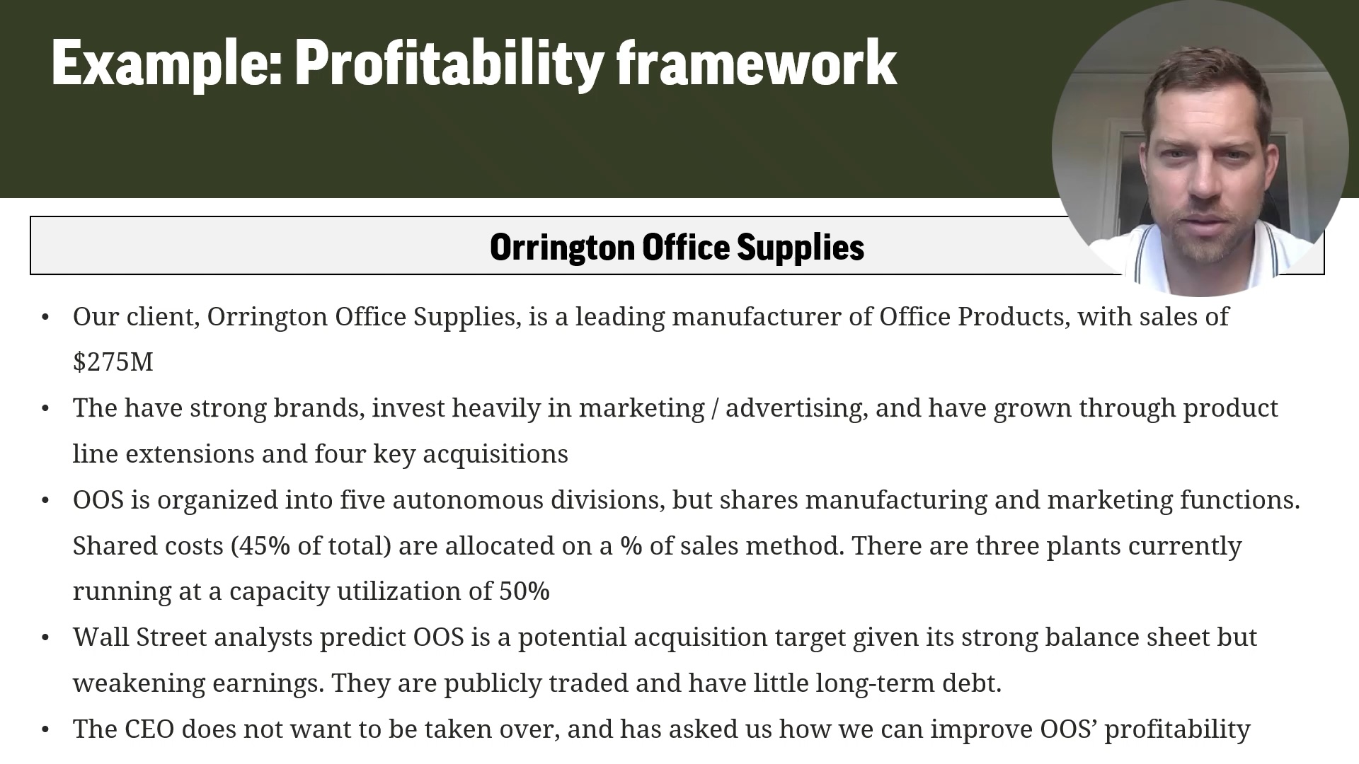 Framework Example for a Profitability Case