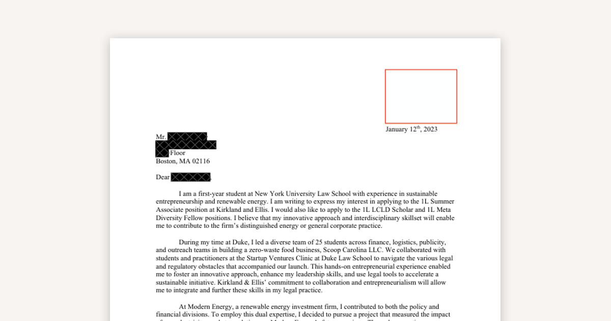 An Example of a Kirkland & Ellis Cover Letter for their Energy Practice