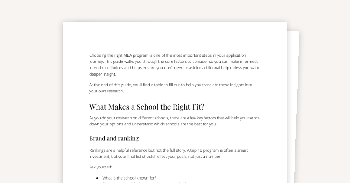 MBA School Selection Exercise