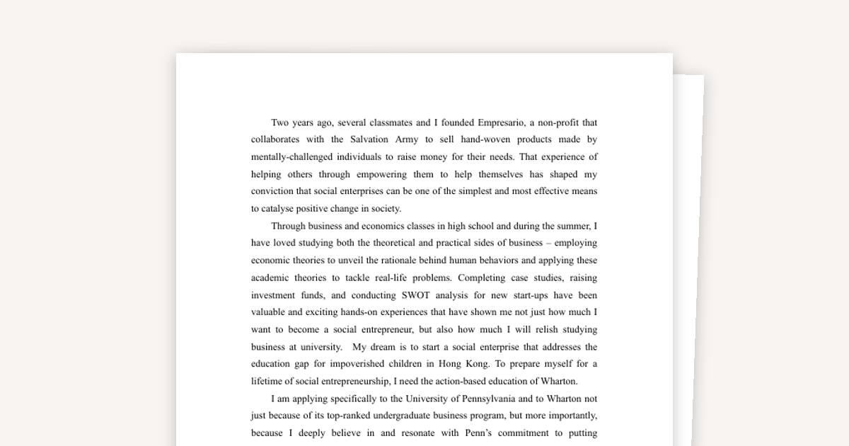 UPenn Wharton Personal Statement