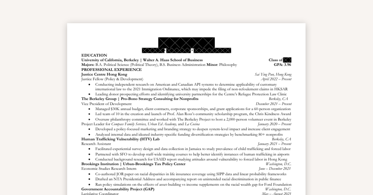 A High-Achiever's Resume for Law & Consulting