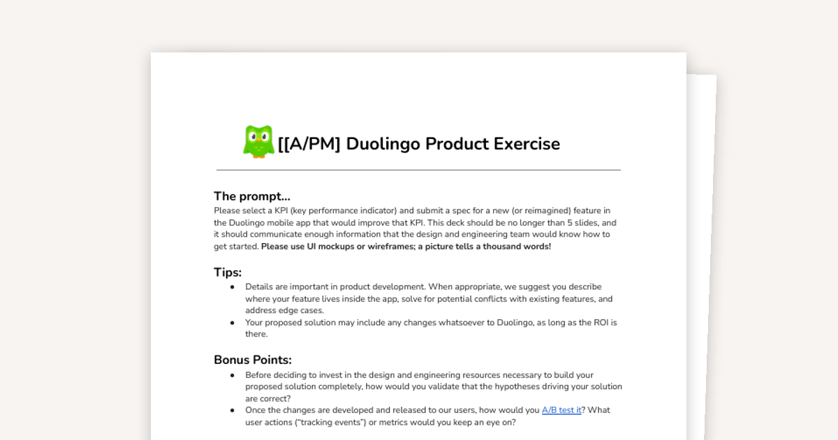 Duolingo PM Intern Practice Case & Solution