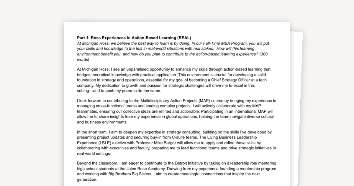 Michigan Ross Essay Examples for a Standout Application