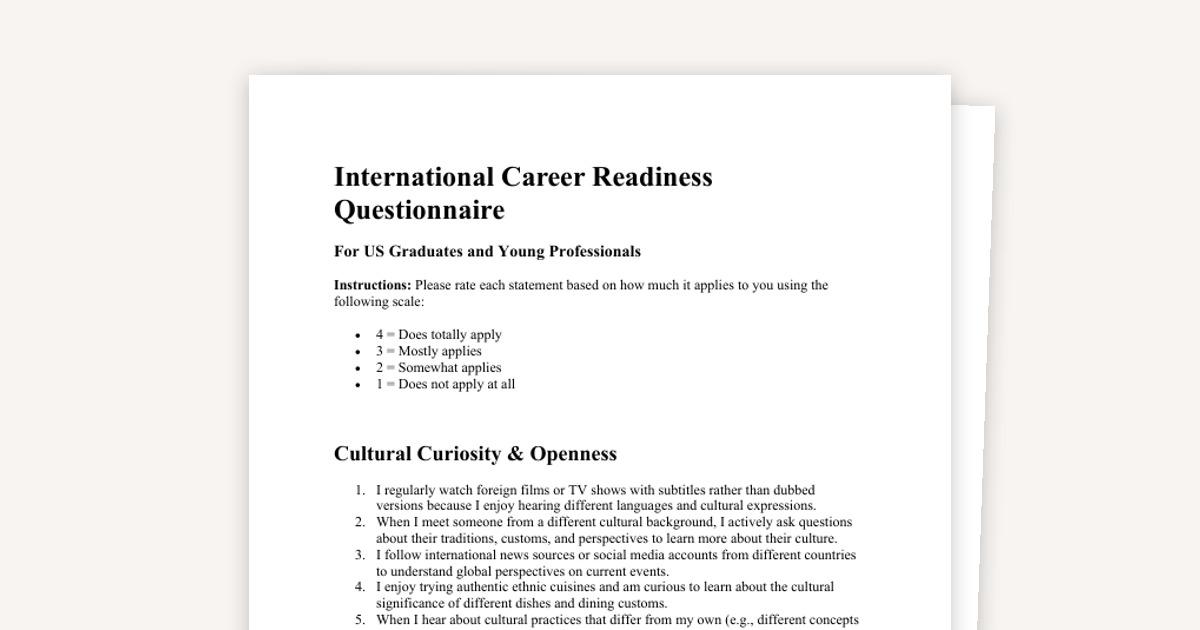 International Career Readiness Questionnaire