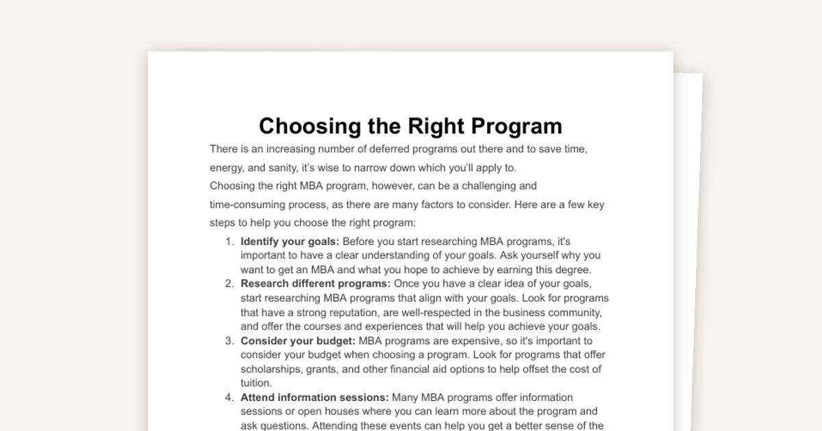 Choosing the Right Program