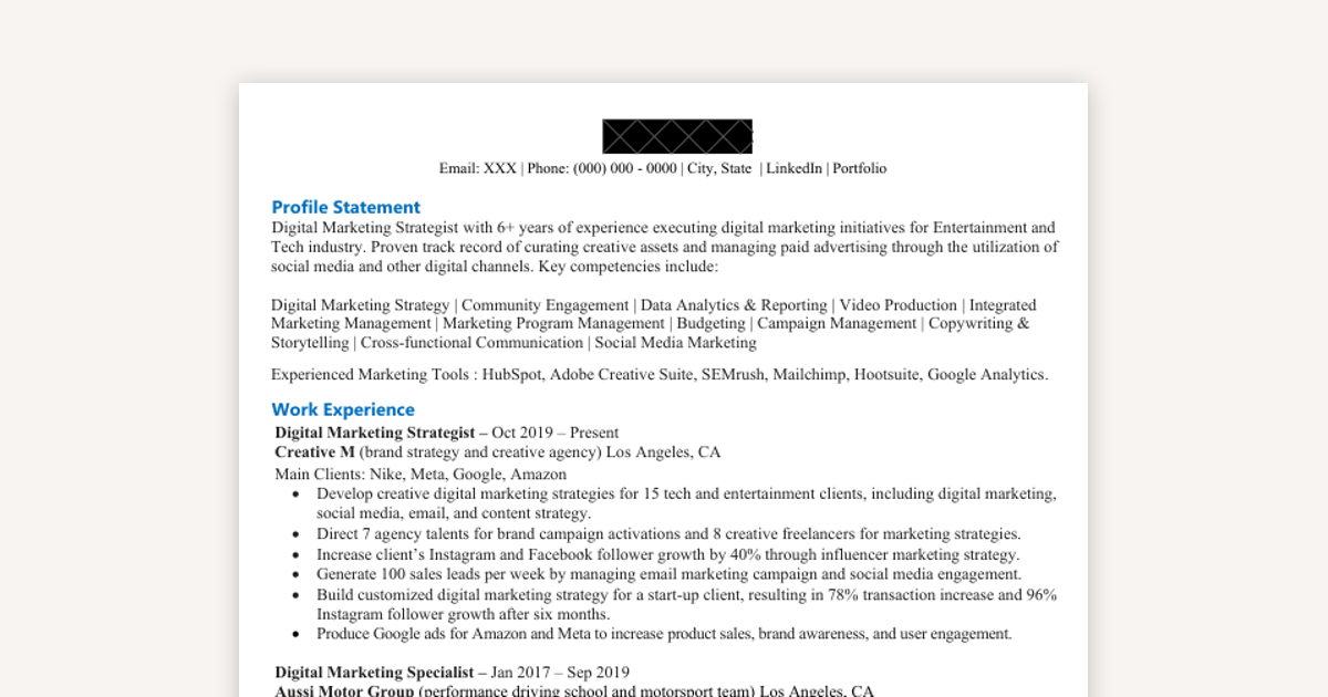 Digital Marketing Resume Template