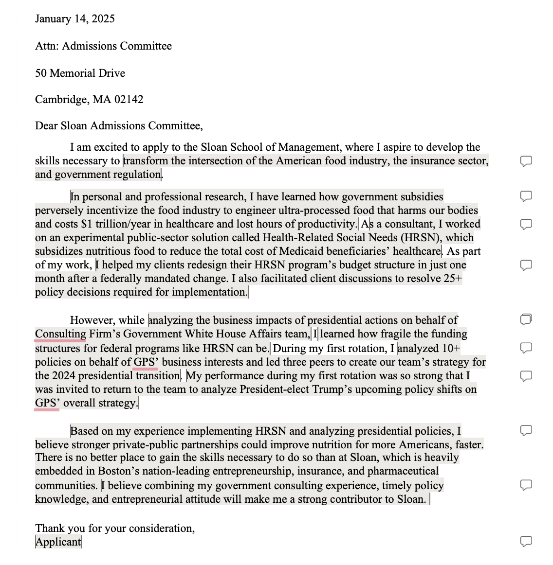 Annotated Sloan Cover Letter