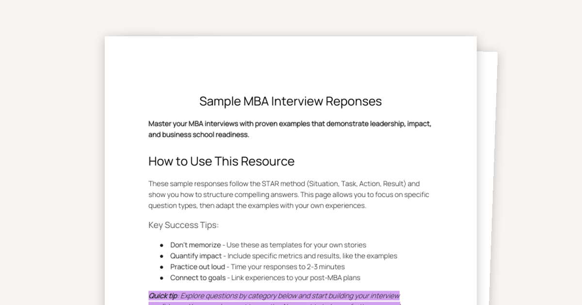 Sample MBA Interview Answers