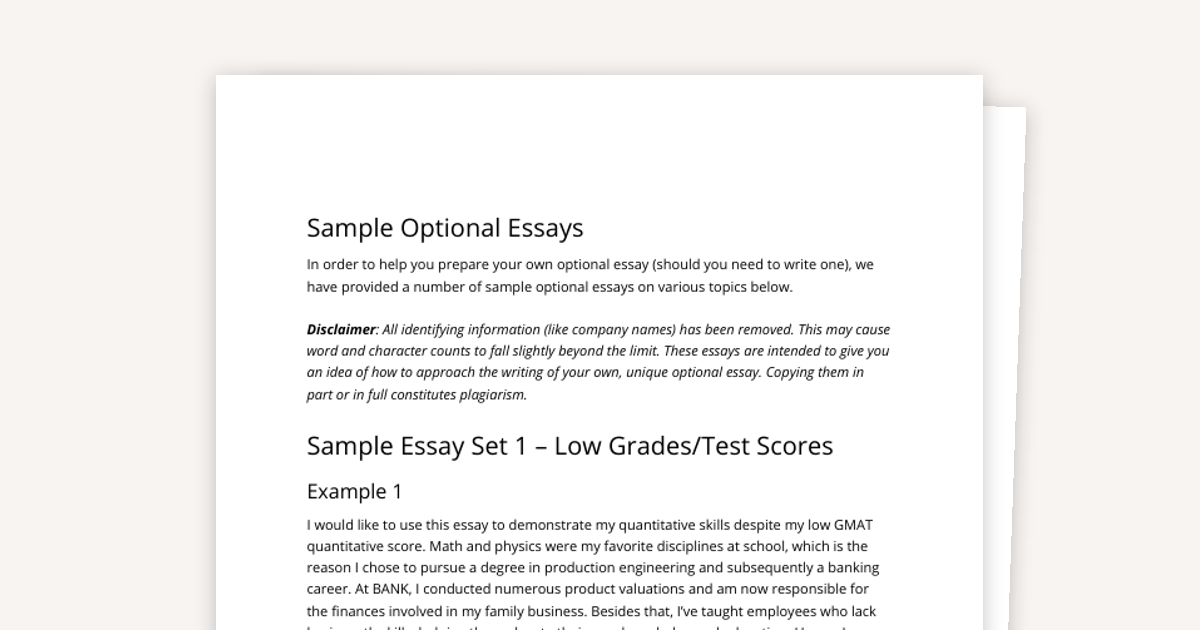 Example Optional Essays for MBA Applications