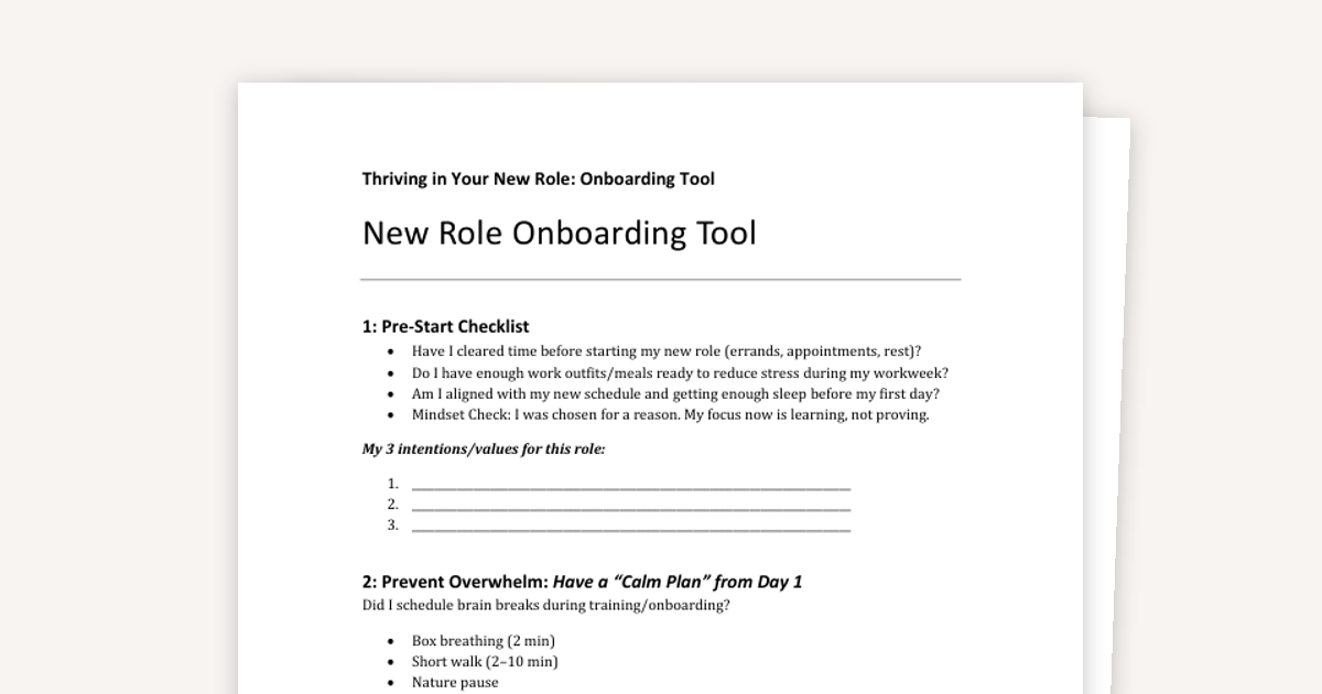 Thriving in Your New Role: Self-Led Onboarding Tool