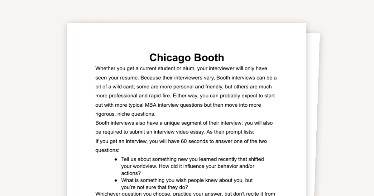 Chicago Booth: Interview Tips