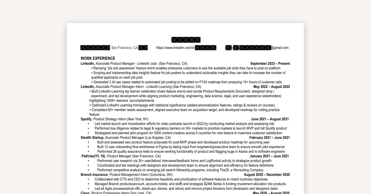 Inside the Resume of an Associate Product Manager at LinkedIn