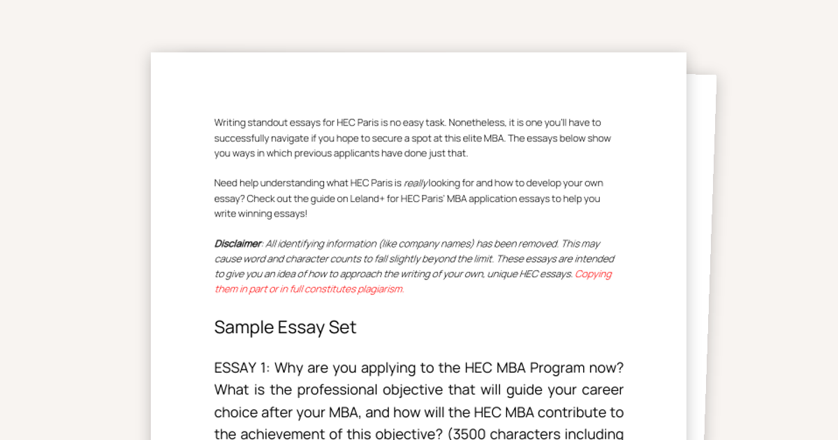 Example HEC Paris MBA Essays