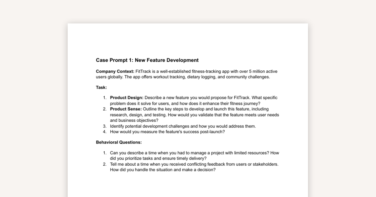Practice Case Prompt #1: New Feature Development