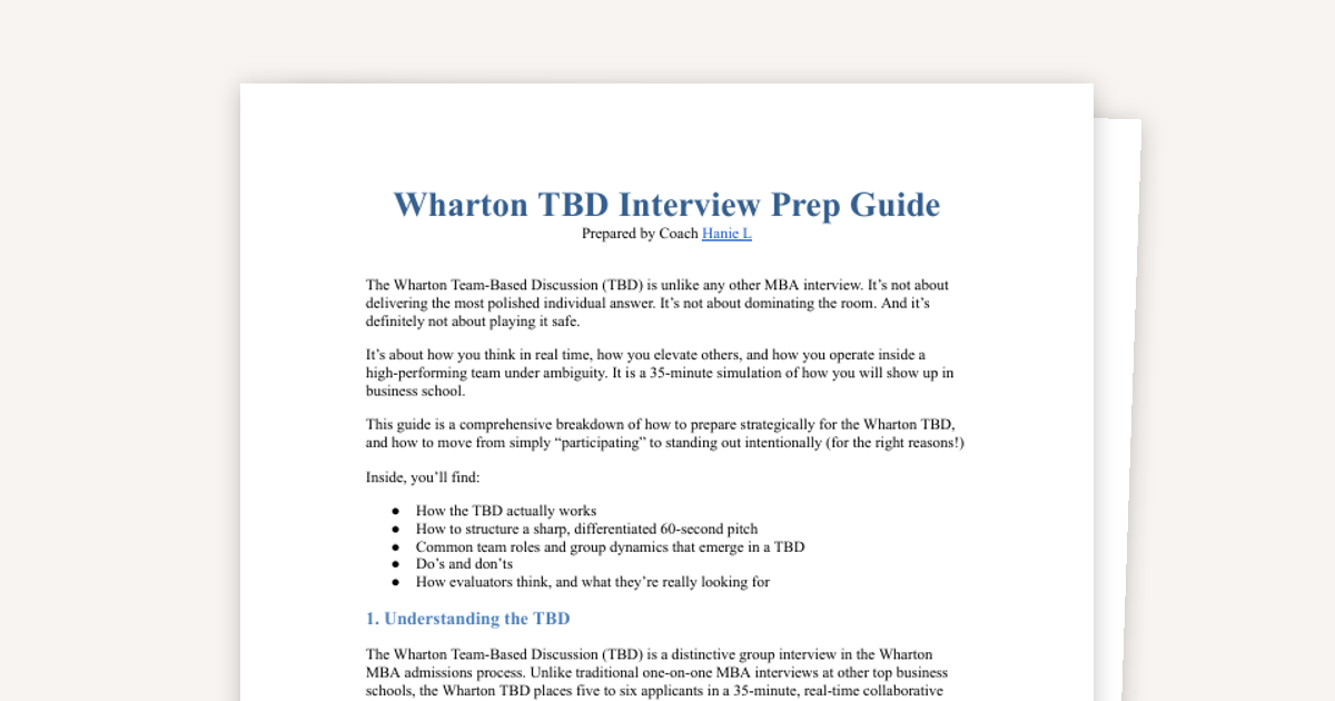 The Wharton TBD Interview Prep Guide (2026 Intake)