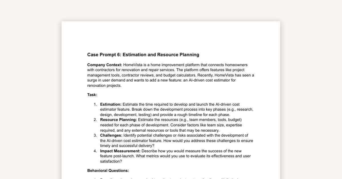 Estimation & Resource Planning: Case Interview