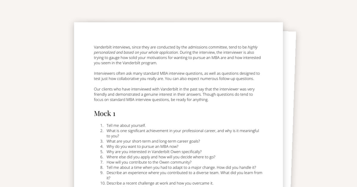 REAL Vanderbilt Owen MBA Interview Mocks