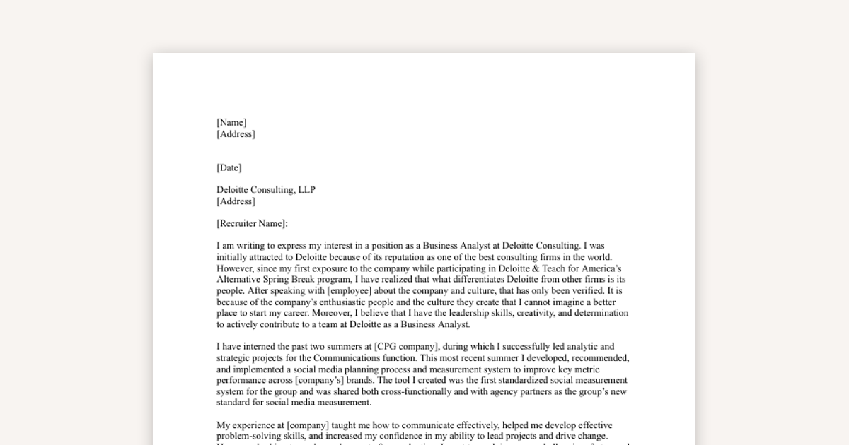 Deloitte Consulting Cover Letter Example