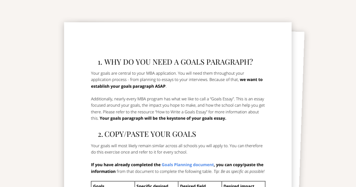 Writing your MBA Goals Paragraph