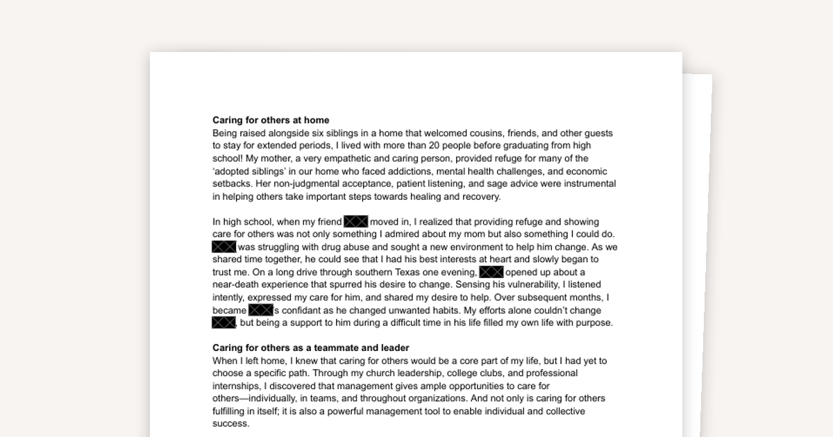 HBS Example Essay – Leading with Empathy in Healthcare and Community