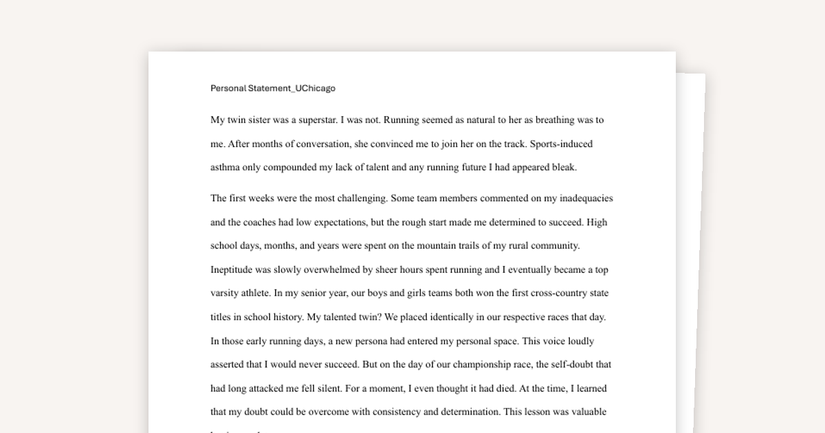 An Example of an Accepted Personal Statement for UChicago Law