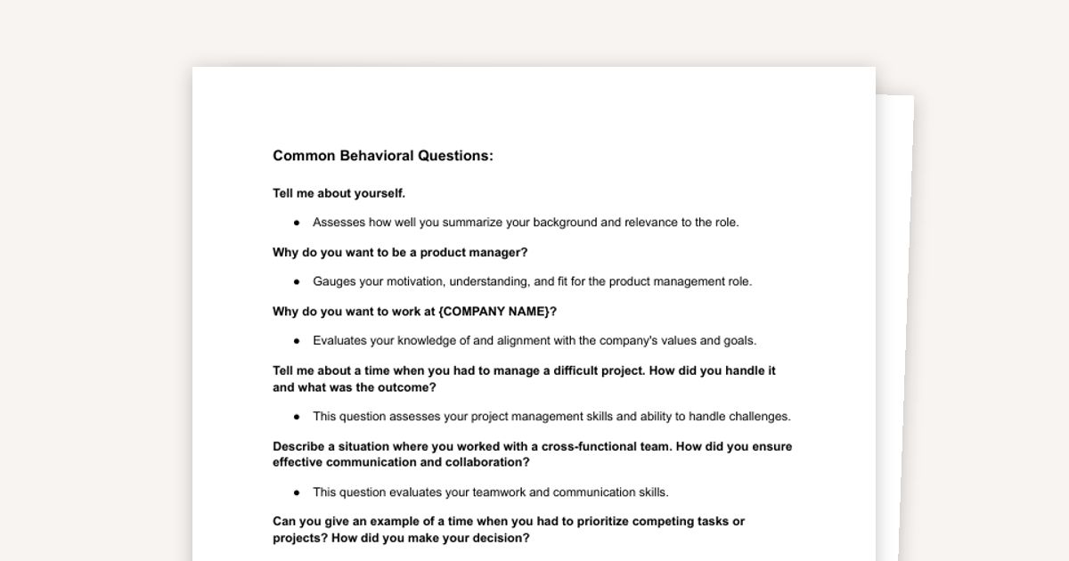 Common List of Behavioral Questions