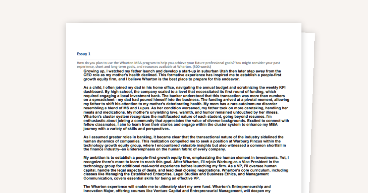 Wharton Essay Examples