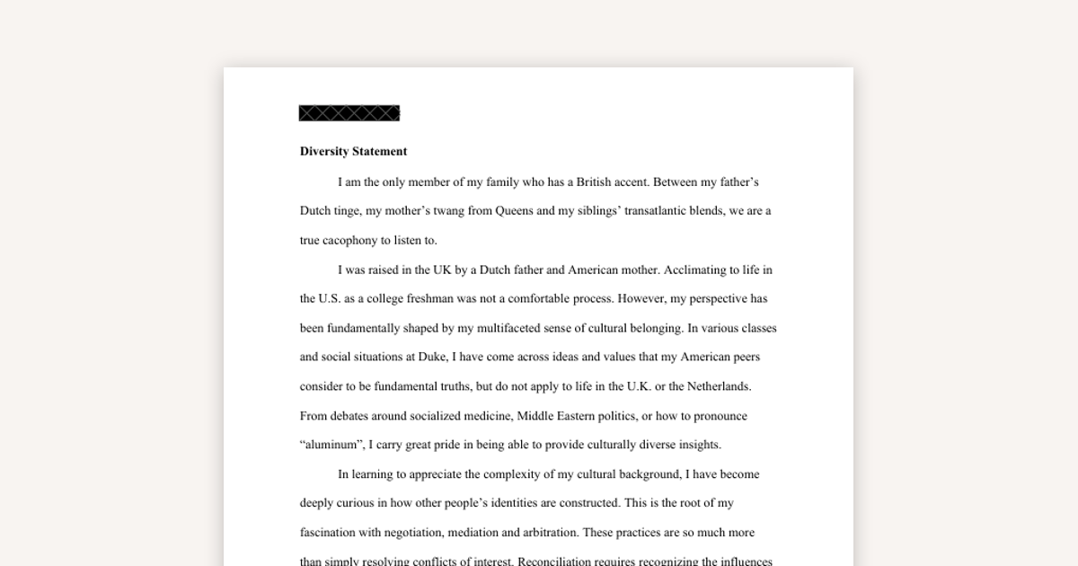 Example- A Law School Diversity Statement Beyond the Obvious