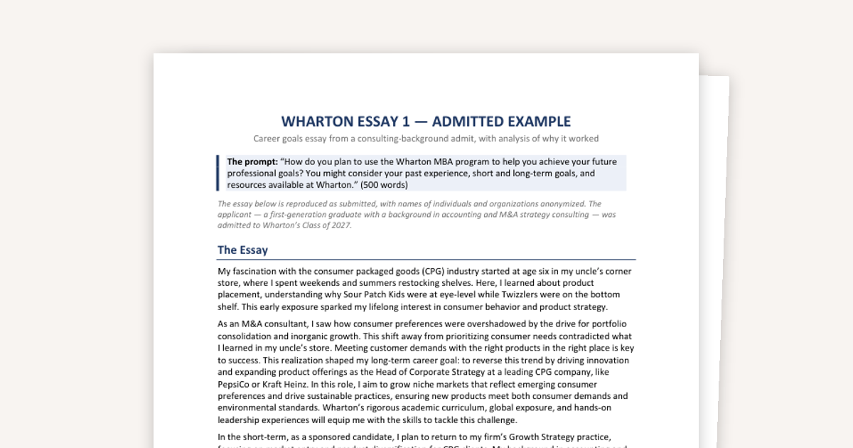 Wharton Career Goals Essay: Got a Consultant Admitted (Class of 2027)
