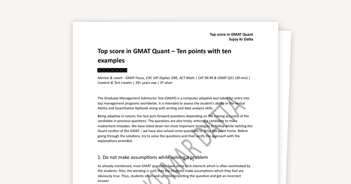 GMAT Quant - Ten Points to Remember