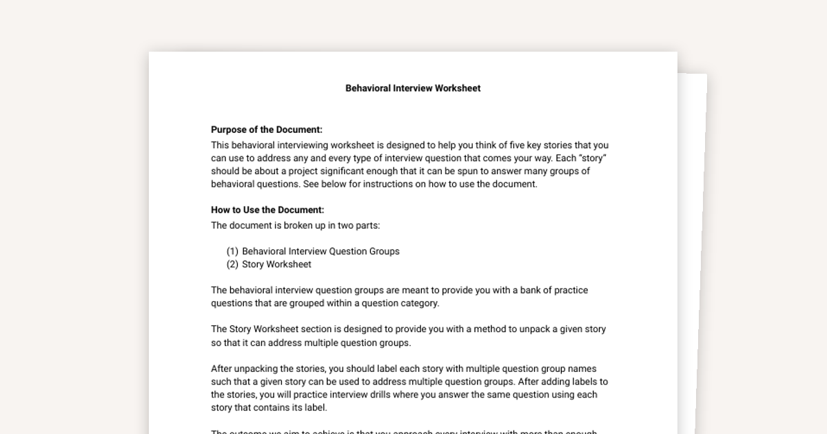 Behavioral Interview Worksheet: Ace Your Stories!