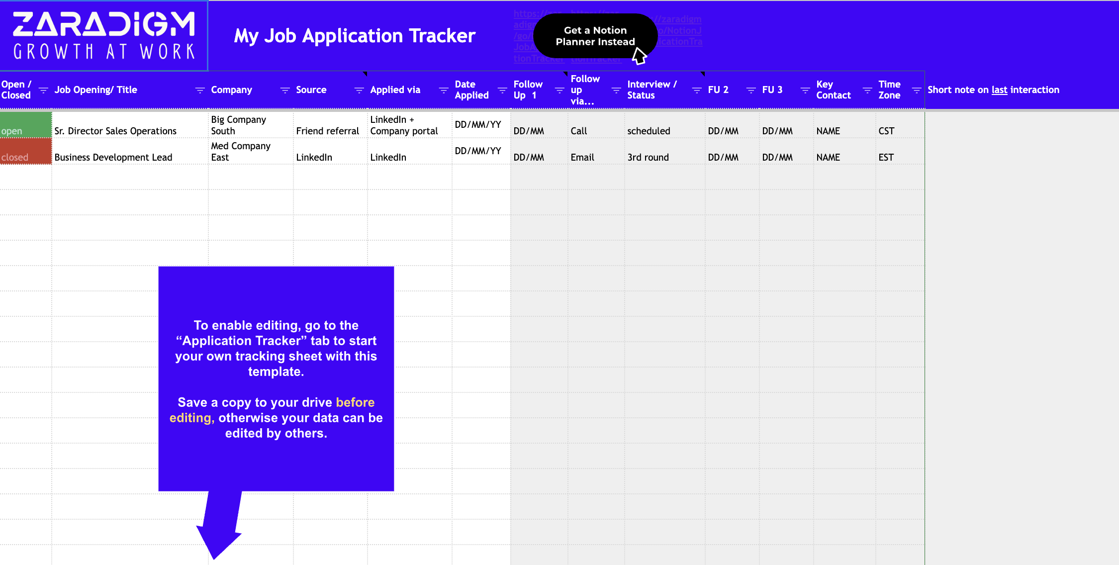 Application Tracking Template