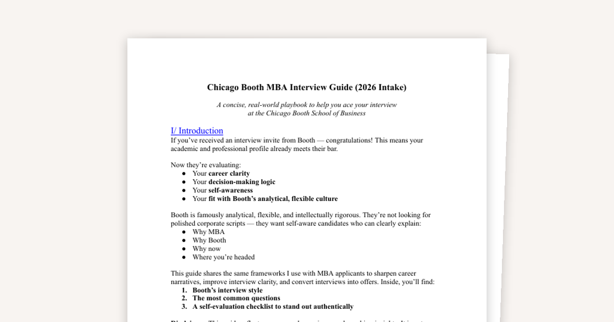 Ace Your Chicago Booth MBA Interview (2026 Intake)