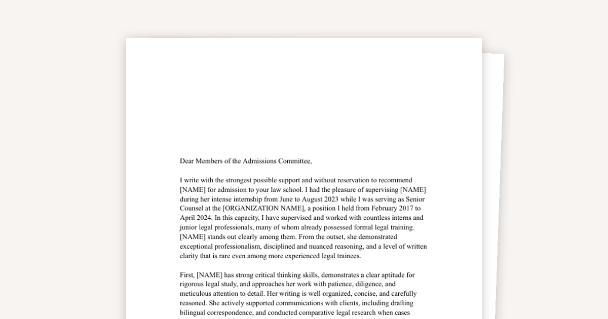 Law School Recommendation Sample