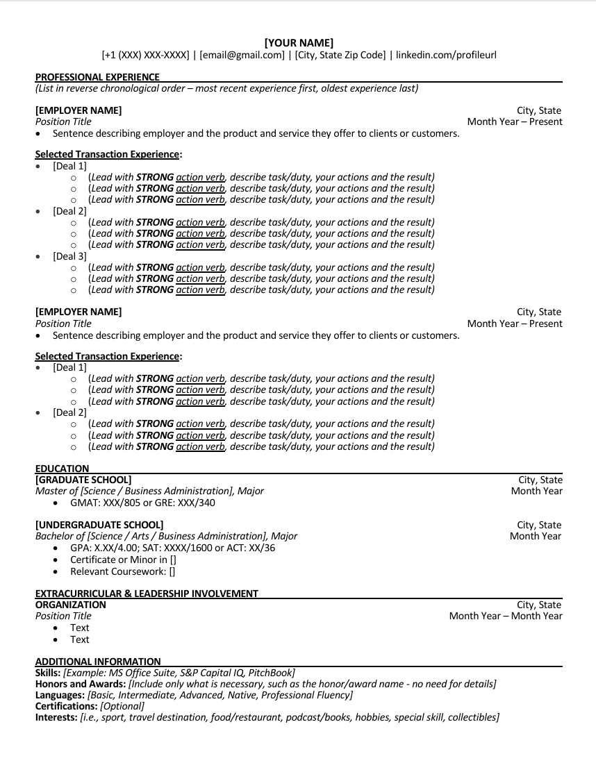 Finance Career Resume Template