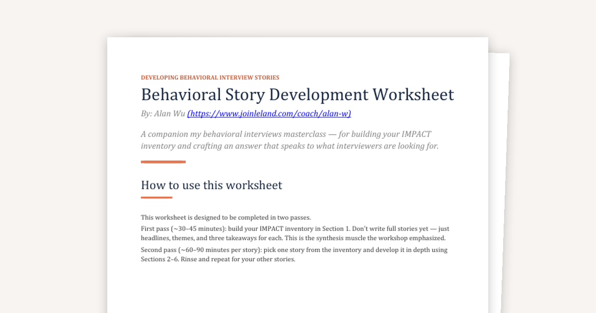 McKinsey PEI: Behavioral Story Development Worksheet