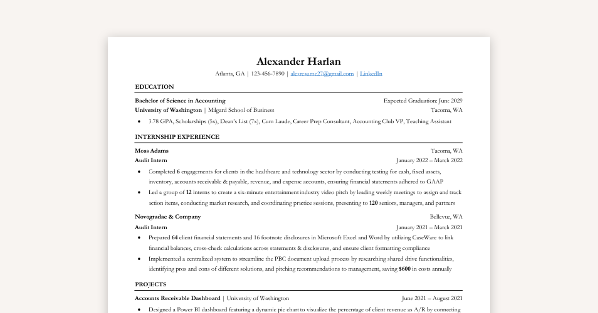 Early Career Resume Template | Landed F500 Intern/Full-Time Roles