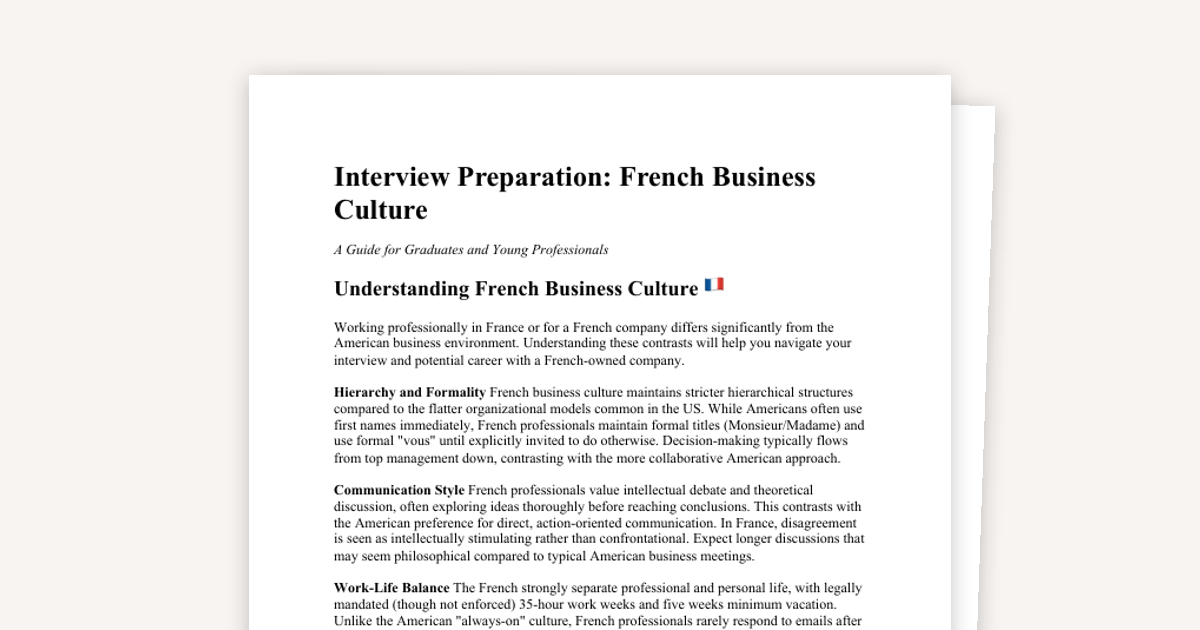 Interview Preparation: French Business Culture