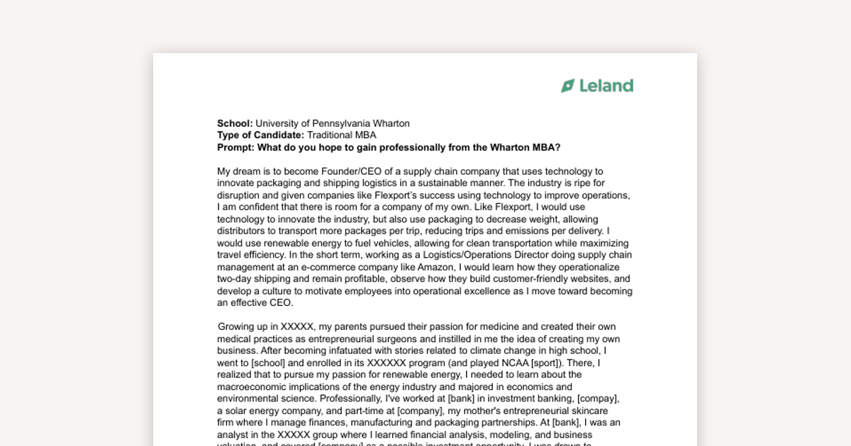 A Sample "Why Wharton" Essay