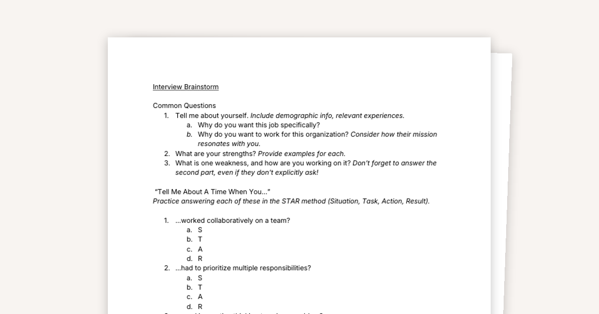 Brainstorm for Your Interview with the STAR Method