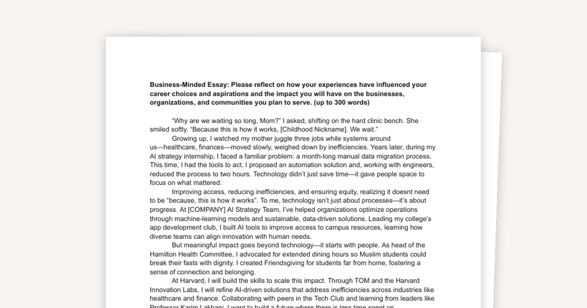 HBS Essay Example: The Business-Minded Leader