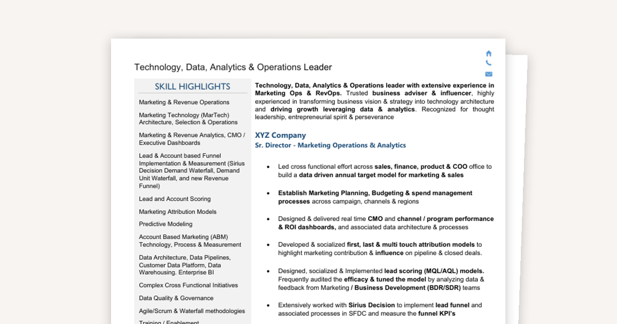 Example Resume - Revenue Operations and Data Analytics