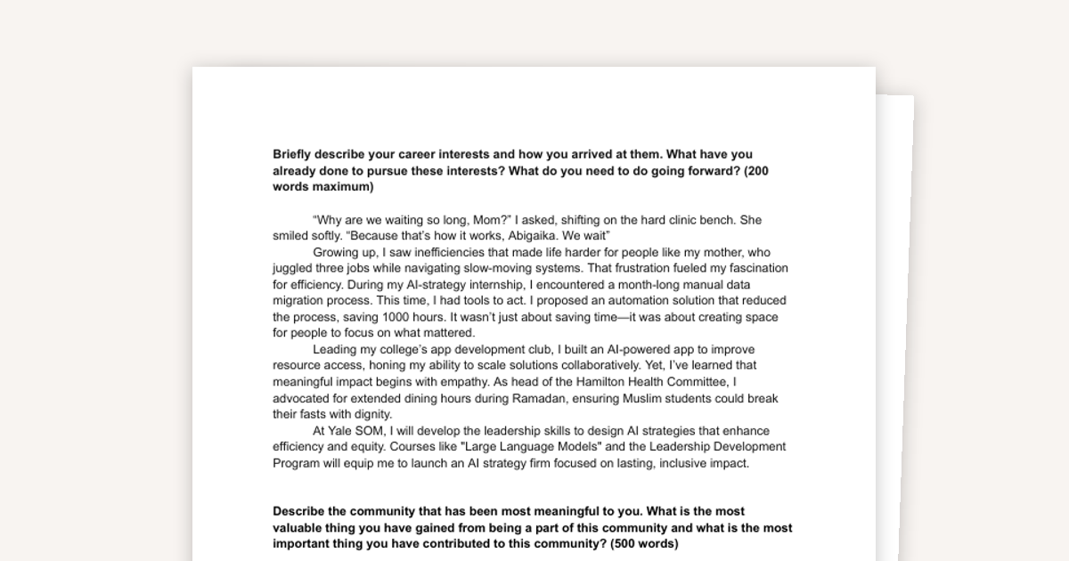 The Yale SOM Essays That Got Me Accepted
