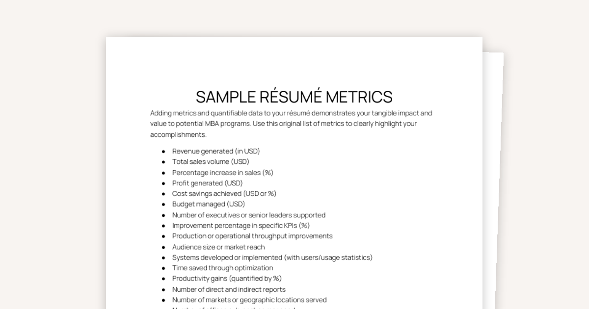Sample Resume Metrics