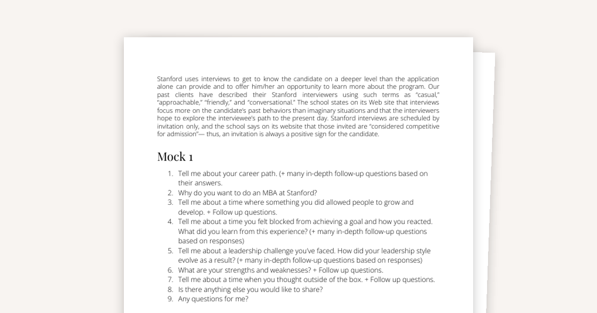 REAL Stanford GSB MBA Interview Mocks