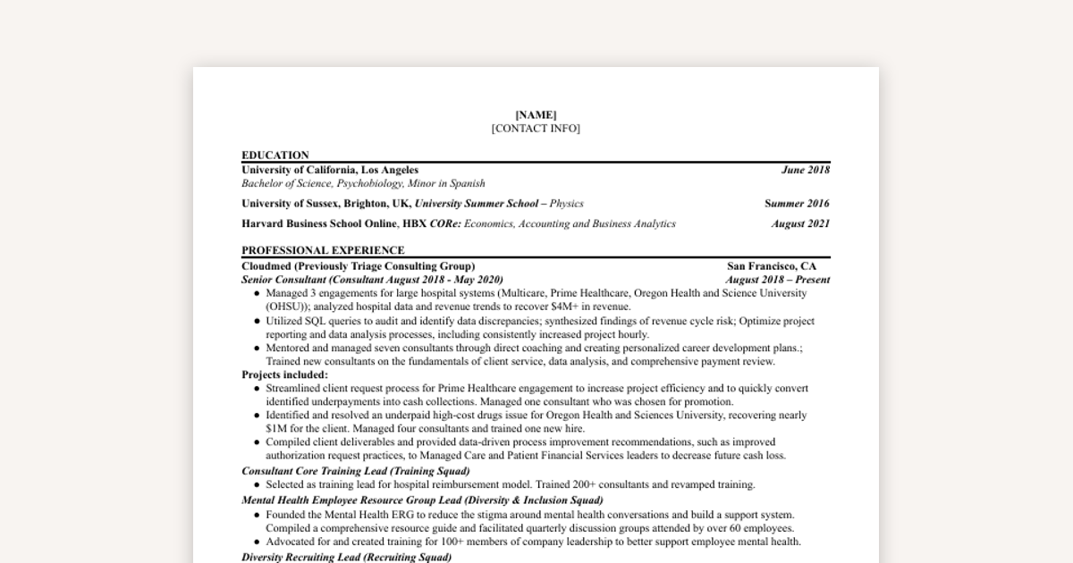 Example MBA Resume