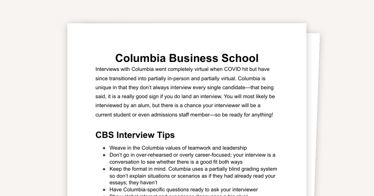 Columbia Business School: Interview Tips