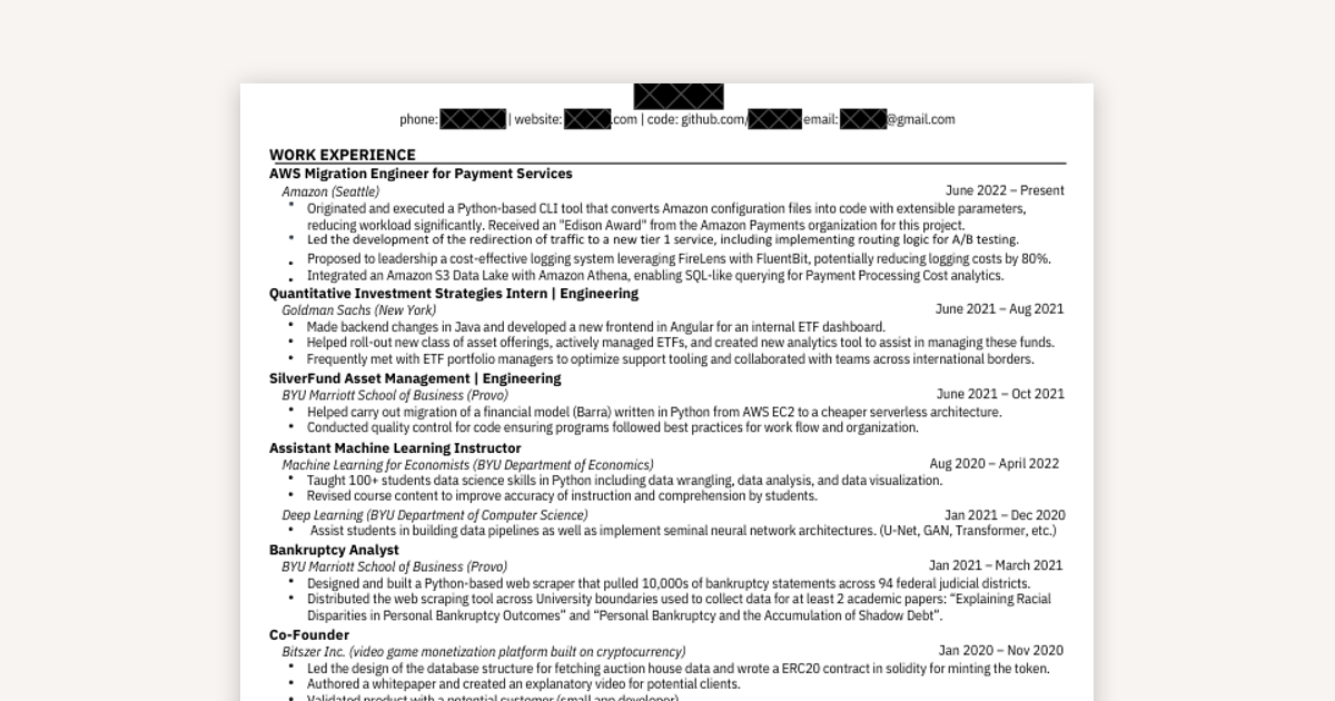 Software & Data Science Resume Example