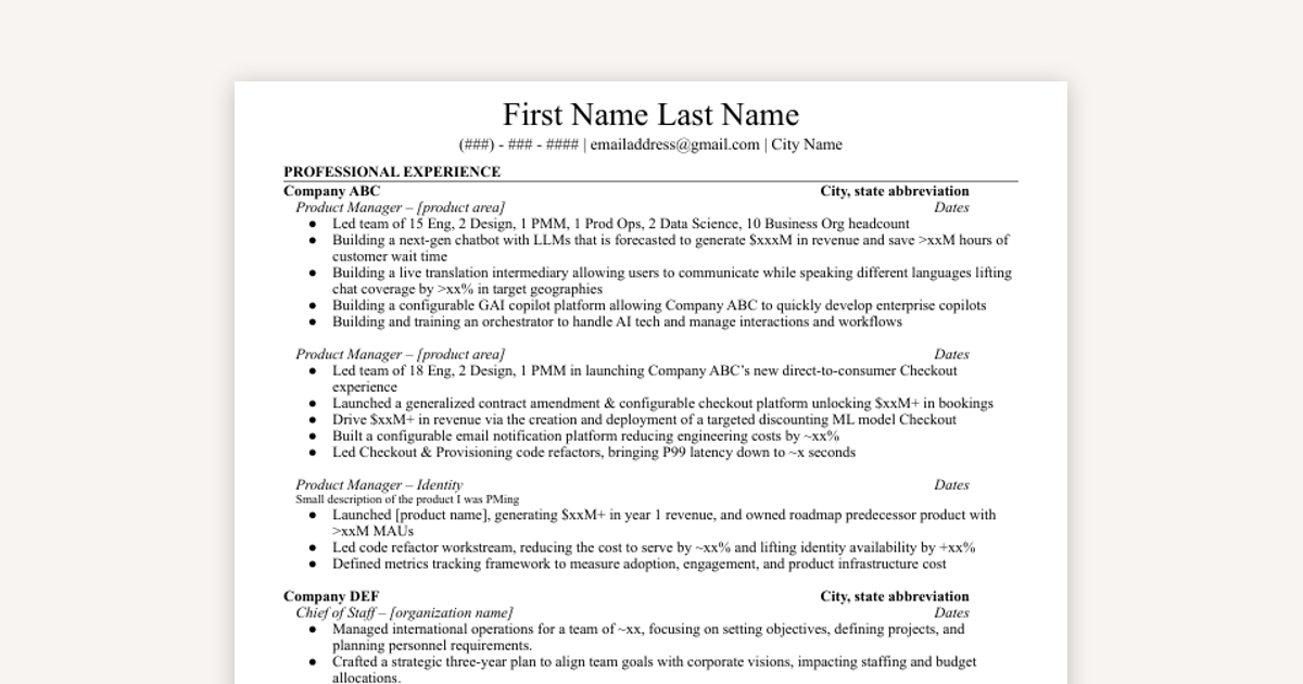 Big Tech PM Resume: The Winning Sample