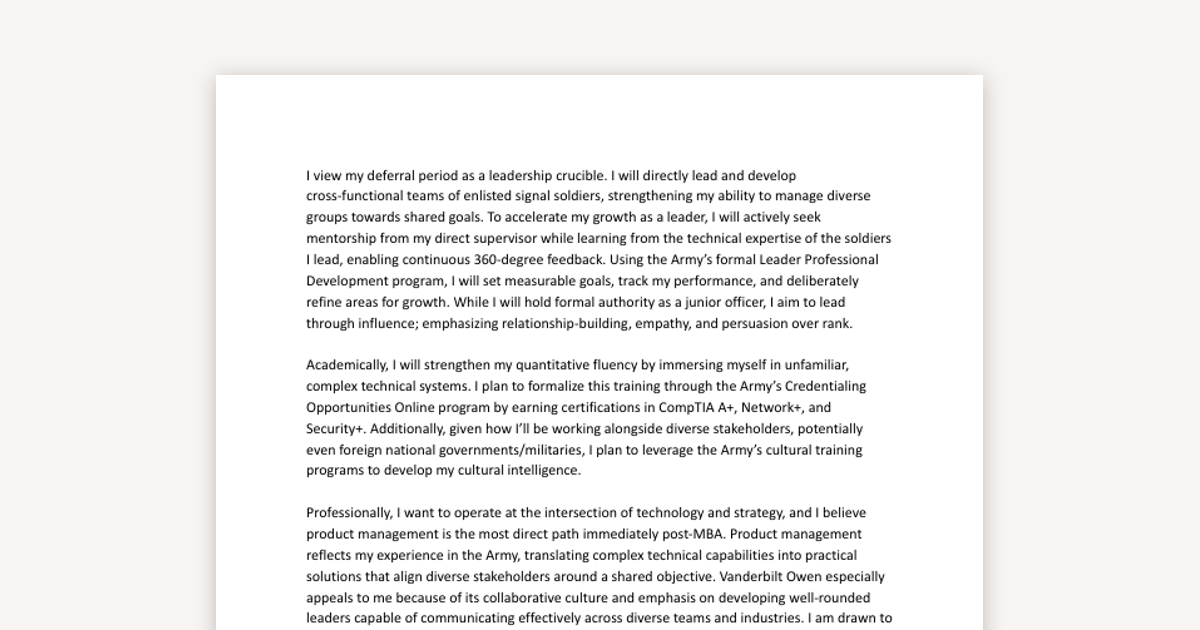Vanderbilt Personal Statement (Pathway2MBA)